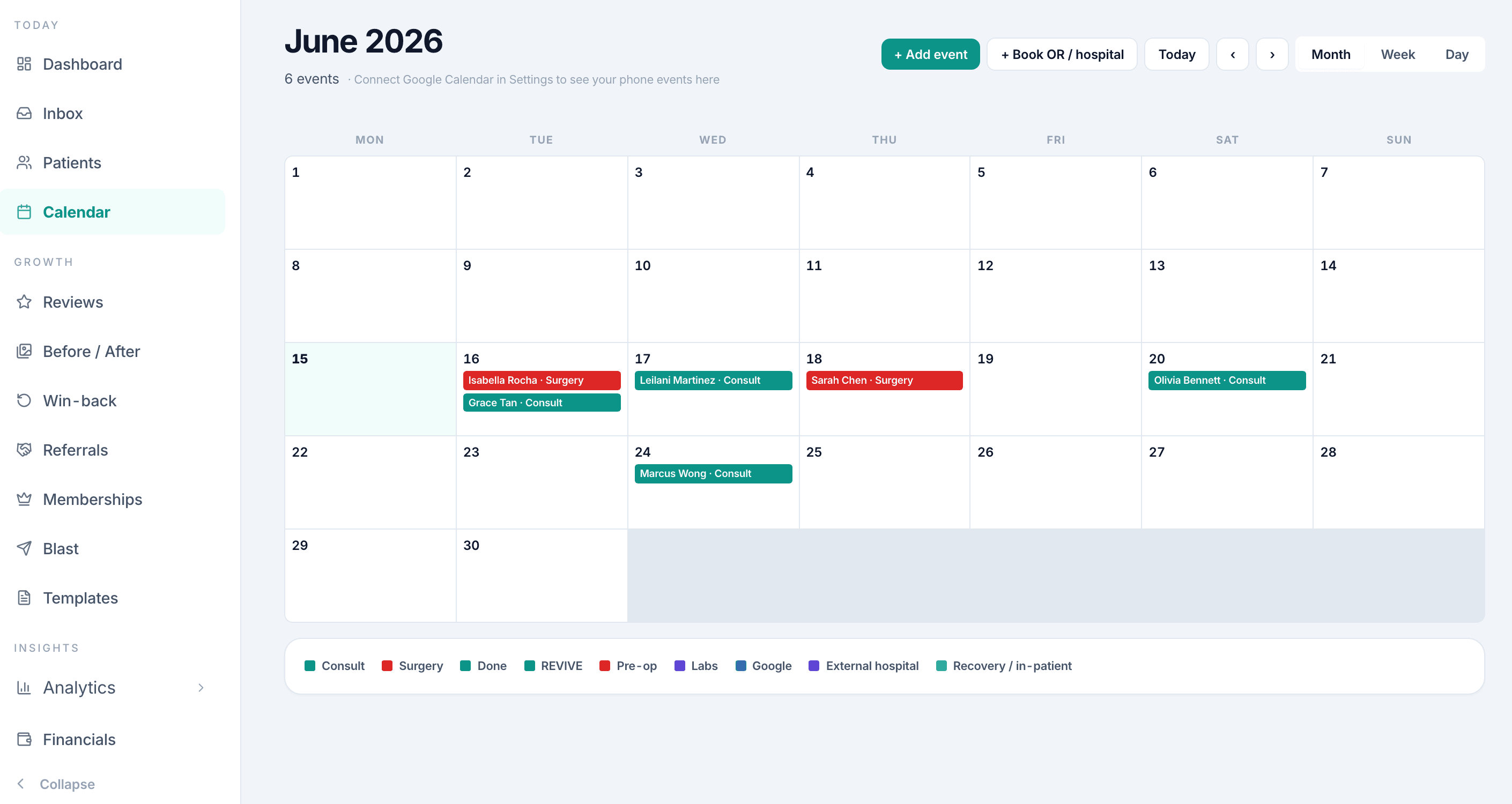 Reylo clinic calendar